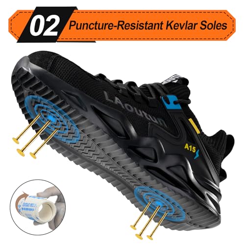Image of LAoutun Steel Toe Shoes for Men Work Shoes Safety Sneakers Comfortable Lightweight Puncture Proof Slip on Indestructible Construction Work Shoes