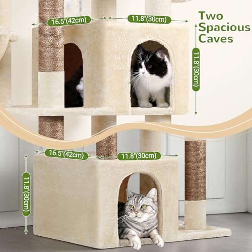 Image of Globlazer Sturdy Cat Tree for Indoor Cats 20 lbs, S68, Beige | 68-inch Large Cat Tower for Adult Big Cats, Heavy Duty Cat Tree with Extra Large Platform, 5 Scratching Post