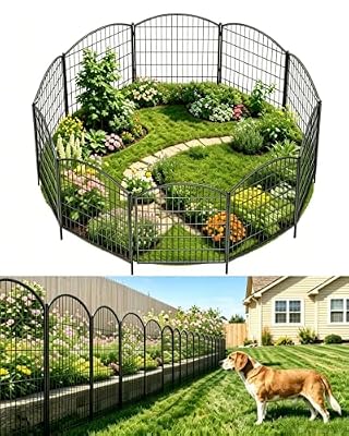 TOPIRON 3-Layer Garden Fence with Gate, 32in(H) x 23ft(L) 10 Panels, Animal Barrier Dog Fence Outdoor for Yard, No Dig Fence for Dogs, Rabbits