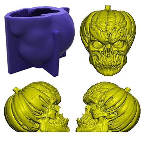 Pumpkin Skull Silicone Molds 3D Skull Pumpkin Head Candle Mold Soap Mold Epoxy Resin Mold Halloween Chocolate Candy Mold Cake Molds (Skull Mold-Pumpkin Head) #TOP2