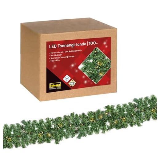 Idena 31870 - LED Tannengirlande mit 100 LEDs in Warmweiß, mit 8 Stunden Timer Funktion und Netzteil, ca. 5 m lang, Deko für Innen & Außen, zum Basteln, als Party Deko, Advents- und Weihnachtsdeko