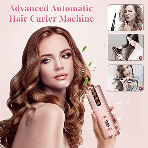 Rizador de pelo automático, rizador de pelo portátil, rizador inalámbrico antiarrugas, 6 temporizador/temperatura, USB recargable, pantalla LCD, para pelo largo y corto Styler - imagen 3