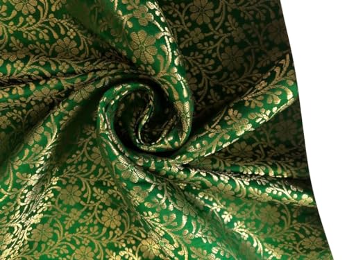 Tissu brocart en soie vert vif motif floral jacquard au mètre BRO916