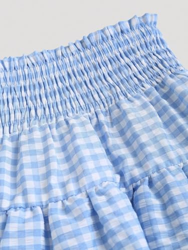 Women's Y2K Gingham Skirt Plaid Ruffle High Waist A-Line Cake Mini Skirts with Lace Hem4
