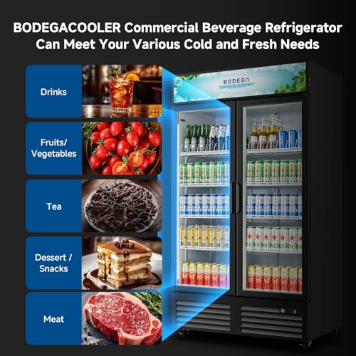 Image of BODEGACOOLER 35.4 Cu.Ft Commercial Beverage Fridge, 2 Door Display Cooler