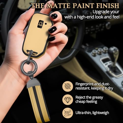 Image of for Kia Key Fob Cover Accessories,Matte TPU Material, with a Cute Leather Keychain,for Telluride,Carnival,K5 gt line，K5，Forte，K4，Sorento, Sportage and Other Models. (Champagne Gold, Model-2)