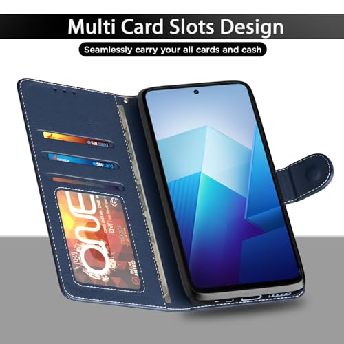 Image of Amazon Basics Flip Cover for iQOO Z7 5G / iQOO Z7s 5G | Wallet Style & Stand | Dual-Tone PU Leather Finish | Magnetic Flip Case (Blue & Brown)