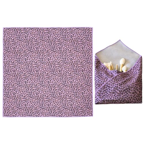 Image of Self-Adhesive Magic Cloth Portable lazy Makeup Bag Cosmetic Pouch Widely Used for Camera Lens Wrap,Protective Cover Laptop Sleeve,Folding,Washable(17.7 inch X 17.7 inchPurple Leopard)