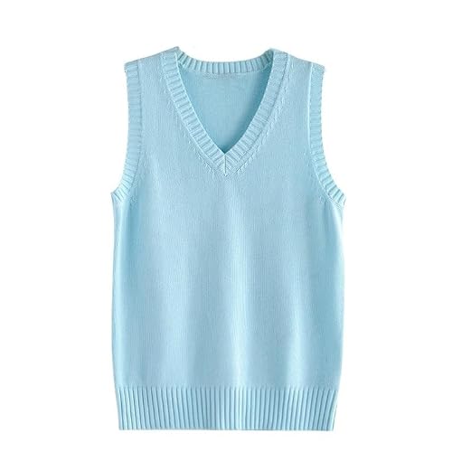 LIUYUYOUGO Women's Sweater Vest Classic V Neck Uniform Kint Vests Solid Pullover Knitwear Tops Sleeveless Jumpers Knit Tank Top Casual Loose Knitted Cotton Sweater Vest Light Blue L