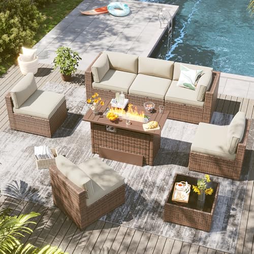 LazySunsets 8 Piece Outdoor Patio Furniture Set with 44'' Fire