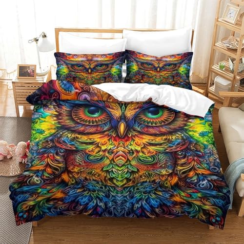 Housse de couette hibou 3D en microfibre 200x200 cm avec taies - 3