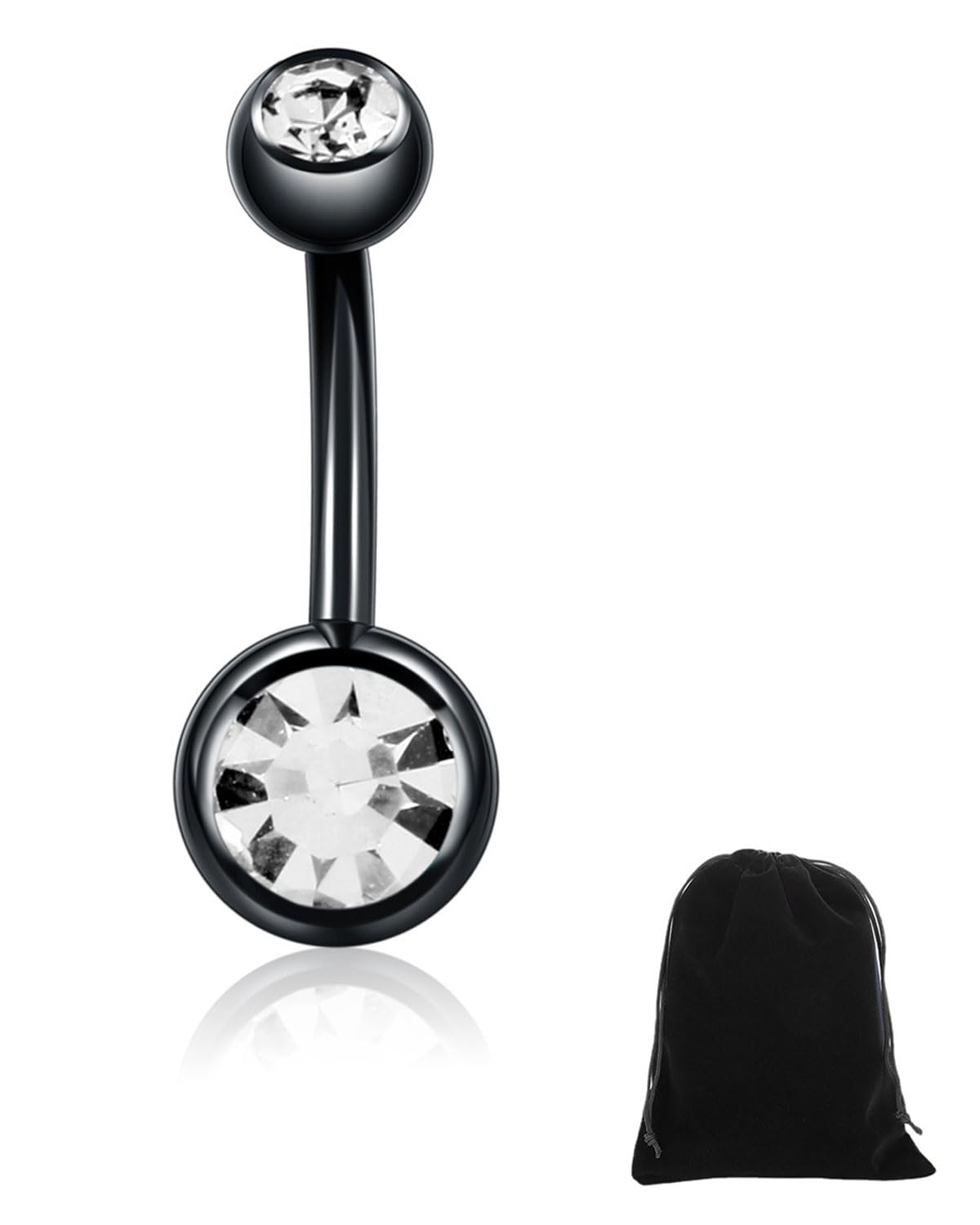 HSIXHAF 1 piercing de ombligo antialérgico de titanio G23, acero quirúrgico plateado, piercing de ombligo de plátano 14G,piercing ombligo largo de 10mm,piercing ombligo,joyería para el cuerpo - negro
