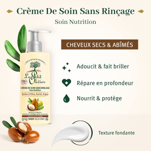 LE PETIT OLIVIER - Pflegecreme für Nährstoffe – ohne Ausspülen – Olivenöl, Shea & Argan – entwirrt, pflegt & repariert – trockenes & geschädigtes Haar – ohne Silikon oder Sulfate – hergestellt in