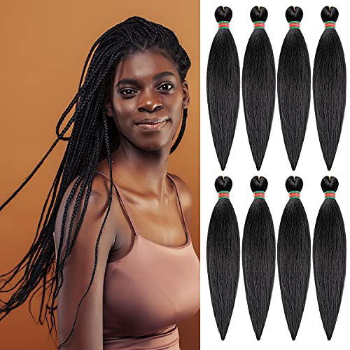 RUN SHUI Pre-stretched Braiding Hair, Kanekalon Braid Hair Extensions, Ombre Braiding Hair Pre stretched, Crochet Twist Braid (24  -8packs, 1b)