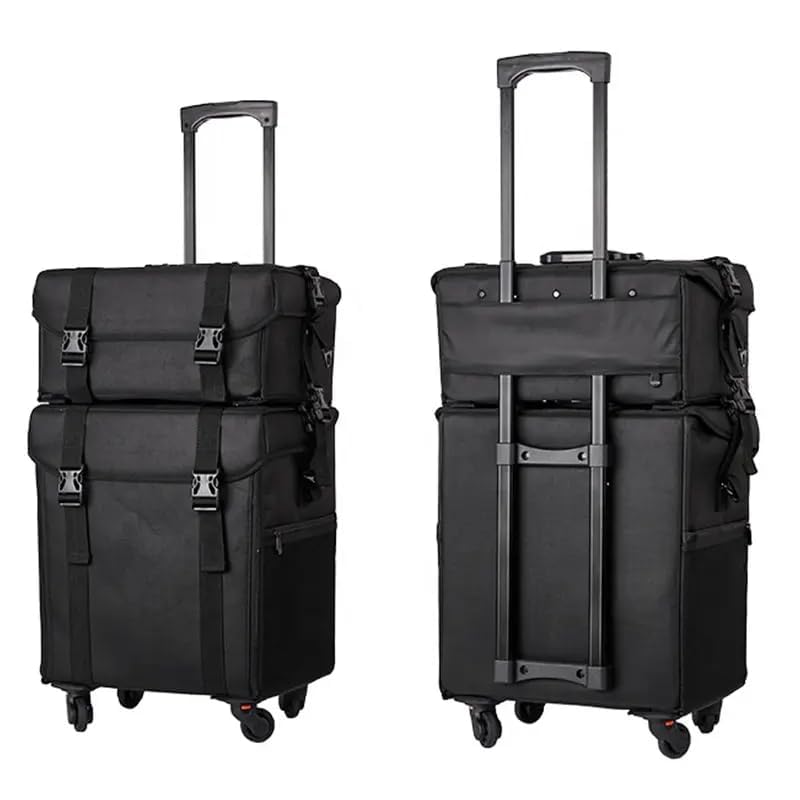 Professional Rolling Makeup Case Trolley - Detachable 2 Bags - 8 Removable Drawers - (4 Wheels Detachable) - Vanity Bag Portable Makeup Artist Organizer Trolley Bag - Free Shoulder Strap-image-21