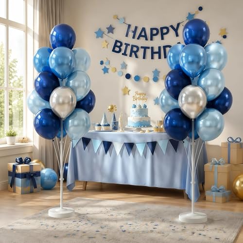 Image of Balloon Column Stand Kit,2 Sets of Assorted Rainbow Balloon Tower Pillar with 10inch Bright Color baloon Reusable Design for Grirls Party,Birthday, Wedding,Baby Shower (Metallic Blue Sliver)