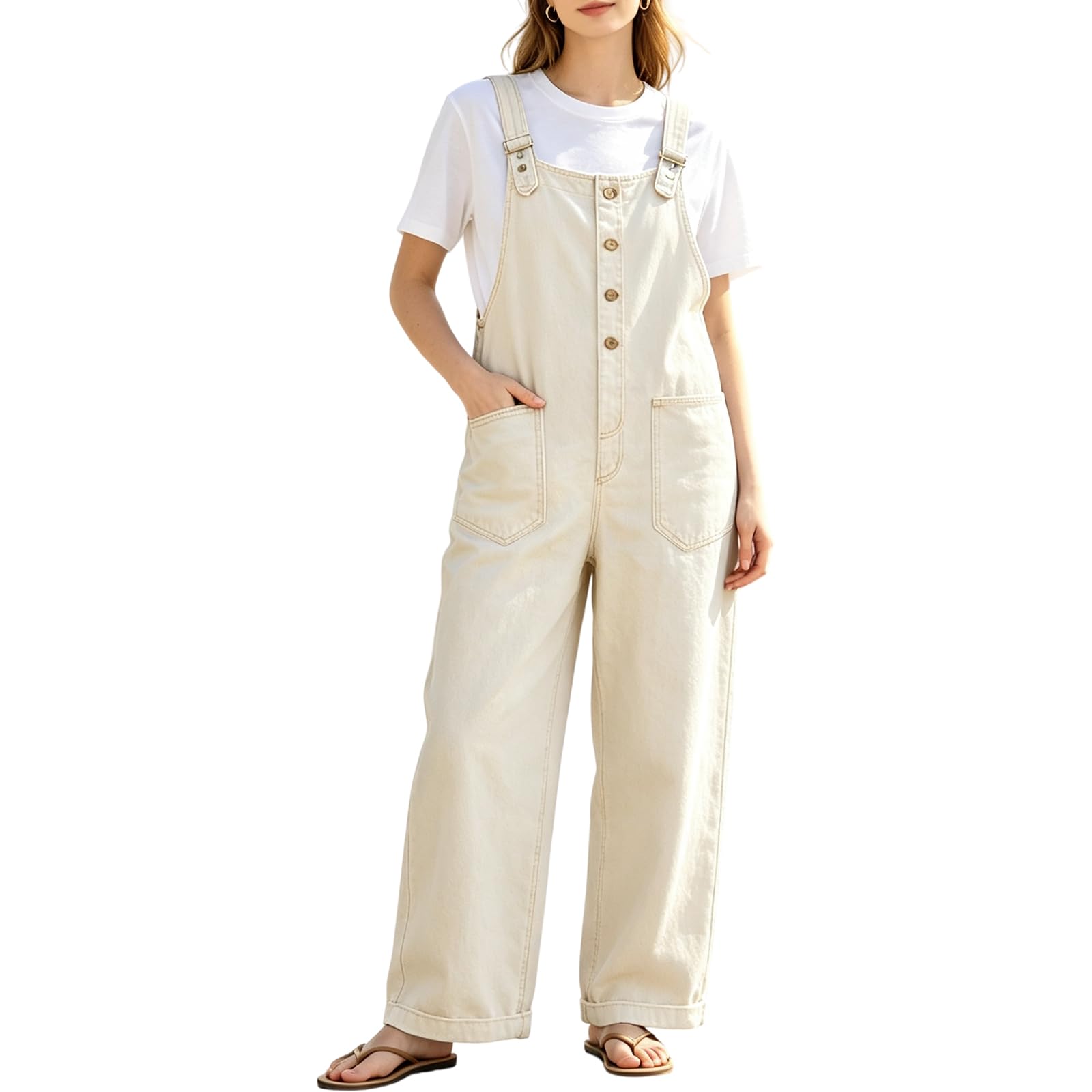 Tuta intera da donna, regolabile, bianco, XXXL | Cinghie regolabili, vestibilità comoda, versatile da indossare tutti i giorni, pratica moda quotidiana