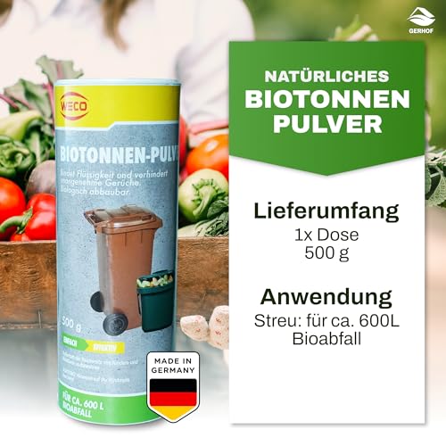 Biotonnen Pulver mit Zitronenduft, gegen Maden und Geruch, Fliegen, 500 g für Biotonne, Kompost Eimer, Mülleimer, Camping (500 g)