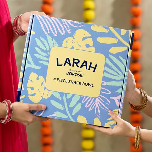 Image of Larah by BOROSIL Opalware Bowl | Microwave & Dishwasher Safe Dinner Bowls for Salad, Fruits, Dal, Maggi, Snacks, Cereal | Breakfast Bowls | Ideal Crockery for Gifting (Boho & Rhythm, 4pc Set)