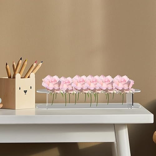 Miniatura 8 de Jarrón de flores de acrílico rectangular, centro de mesa floral, florero de acrílico transparente con 12 agujeros, diseño elegante perfecto para