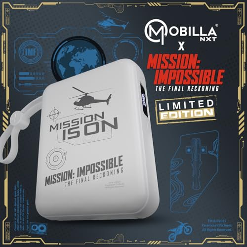 Image of Mobilla x Mission: Impossible - MPower X2 Limited Edition Powerbank | 27W High-Speed Output | 10000mAh Battery | Built-In Type-C & Lightning Cables | Dual Fast Charging Ports | Battery Display (White)