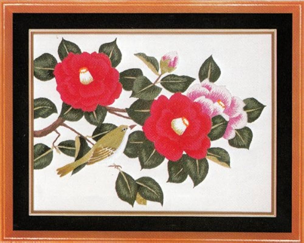アンティーク ポワンドパリ 桜草 オーキッド イニシャルKM 鳥刺繍 ドイリー Amazon | 東京文化刺繍キット No157 つばきと小鳥(3号)(Bunka
