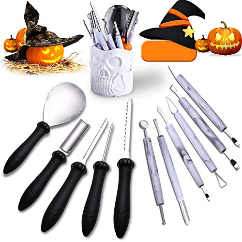 JuguHoovi - Set de tallado de calabaza, 11 piezas para tallar calabazas, herramienta profesional de acero inoxidable, para Halloween, artesanía para niños y adultos