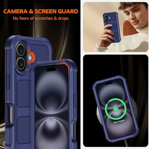 for iPhone 16 Plus Case with Belt Clip Holster,Anti-Drop Shockproof (Blue) - image 6