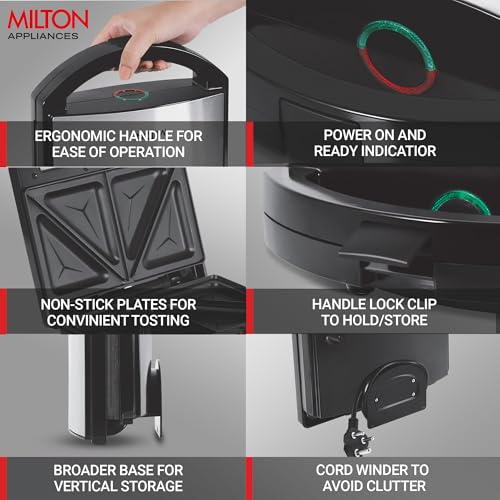 Image of Milton Grill Sandwich Maker HSM033 | 750 Watt Electric Sandwich Griller & Toaster for Home | Non-Stick Grill Plates | Auto Cut-Off | Heat Resistance Body, Cool Touch Handle | 2-Year Warranty | Silver