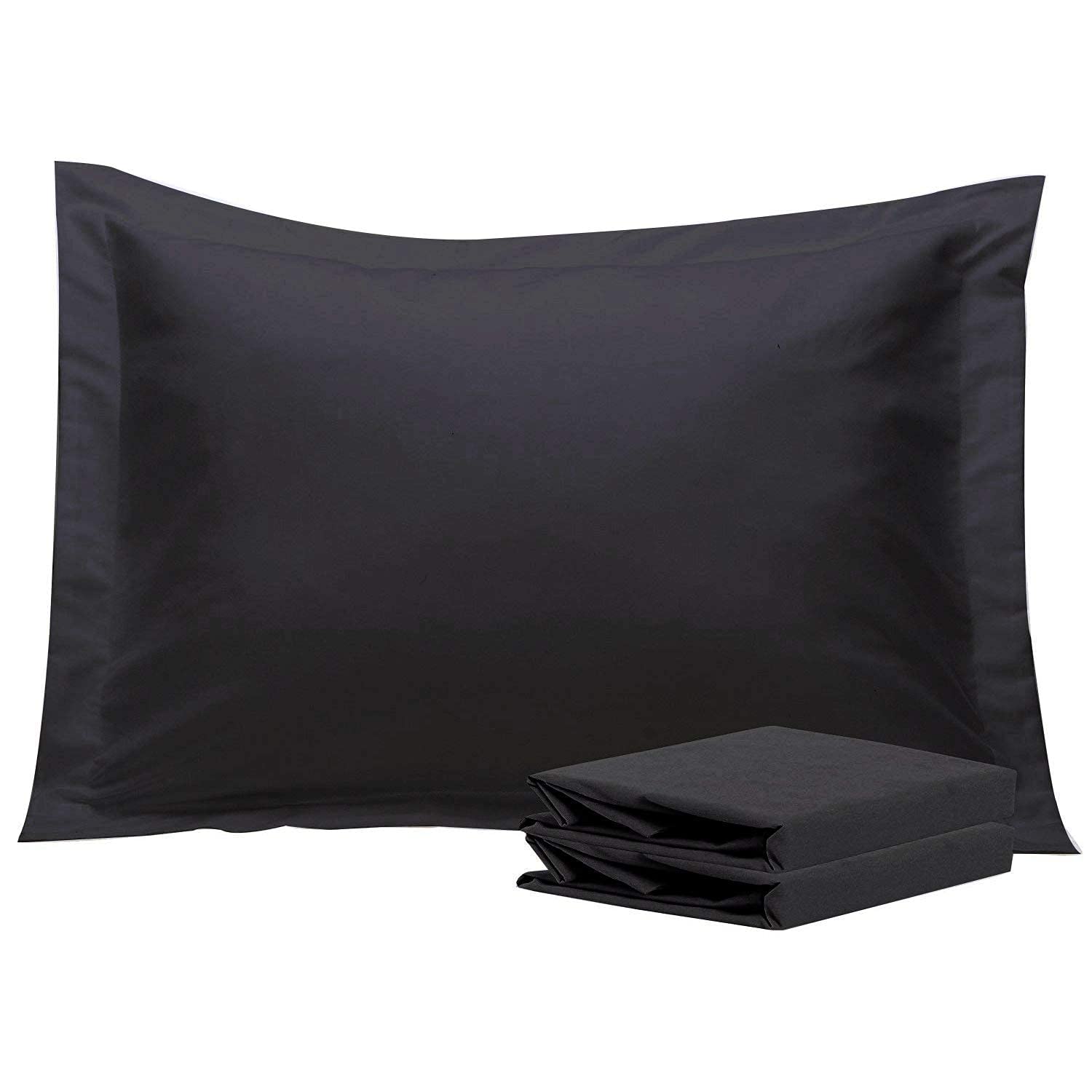 Kotton CultureOxford Pillowcase Set 600 Thread Count Egyptian Pack of 2 King Size 50 X 90 cm, Soft and Breathable Black