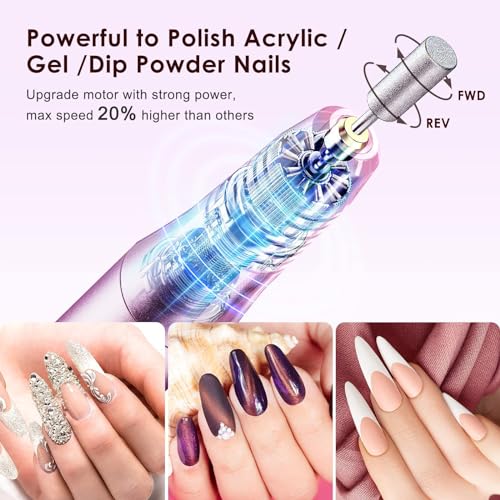 COSLUS C20 Cordless Portable Electric Nail Files: Professional Nail Drill Kit for Acrylic Gel Nails Rechargeable Manicure Pedicure Tools for Shaping Polishing - Image 4