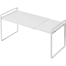 Nxconsu Expandable Shelf for Cabinets, Cabinet Shelf Riser, 8.6" White | Heavy-Duty Organizer Metal Dish Riser for Cabinets Holds 50LBS and Expands 13.4 to 24.5 in for Kitchen Pantry Plate Mug Spice