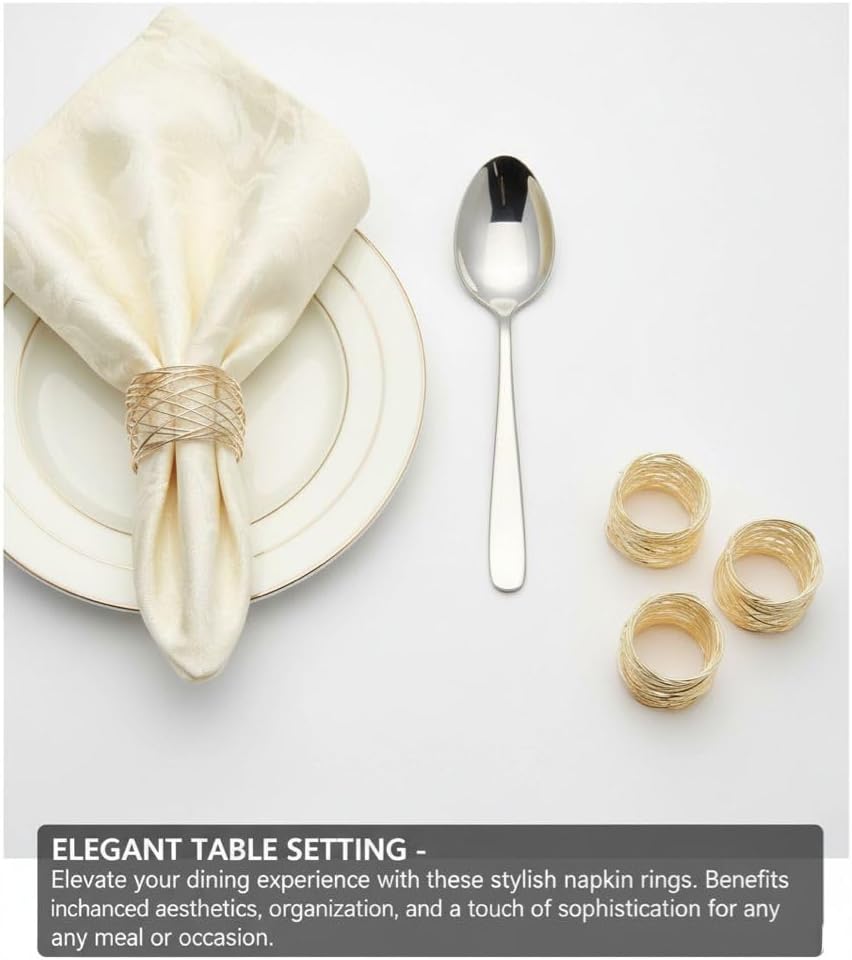 Set of 12 Napkin Rings, Metal Gold Round Napkin Rings Buckles for Table Decorations, Wedding, Dinner, Party, Set of 12