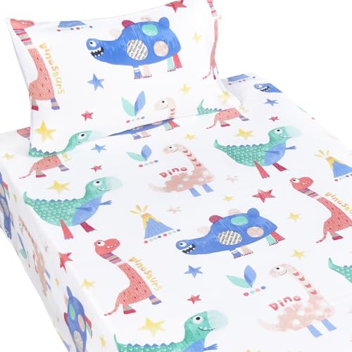 Image of Scientific Sleep Jurassic Big Dinosaur Cute Kids Toddler Boys Girls 100% Cotton 3 Pcs Twin Bed Sheet Set, Flat Sheet & Fitted Sheet & Pillowcase Kids Bedding Set Twin