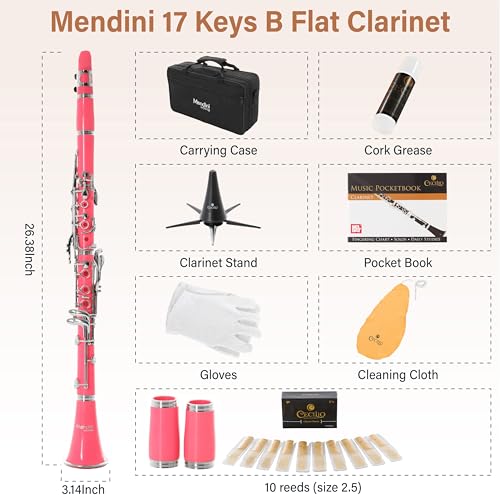 Image of Mendini by Cecilio Ebonite Bb Clarinet Kit with 2 Barrels - Pink