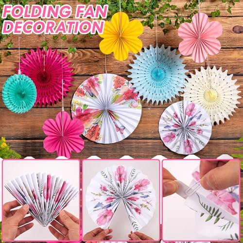 Image of SUNBEAUTY Paper Flowers Decorations for Wall Tea Party Decoration Paper Fans Classroom Decoration Paper Floral Backdrop Decor for Valentines Day Mother's Day and Wedding, Set of 9