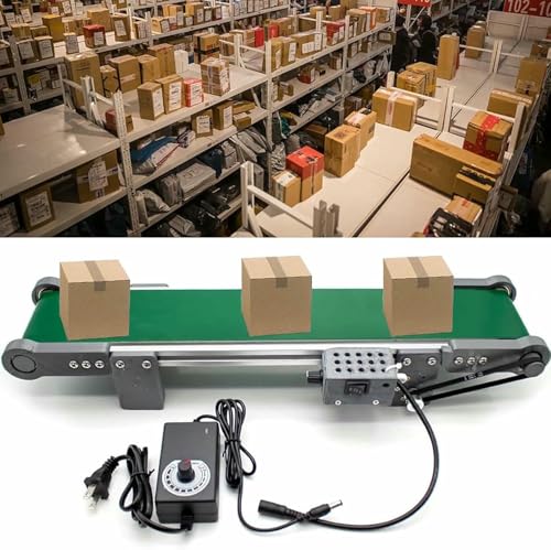 HOTAPEPU Cinta transportadora eléctrica de Escritorio, 10 x 50 mm, pequeña Cinta transportadora de Carga con Funciones de Avance, Retroceso y Pausa, Velocidad Ajustable de 0 a 116 RPM ~/