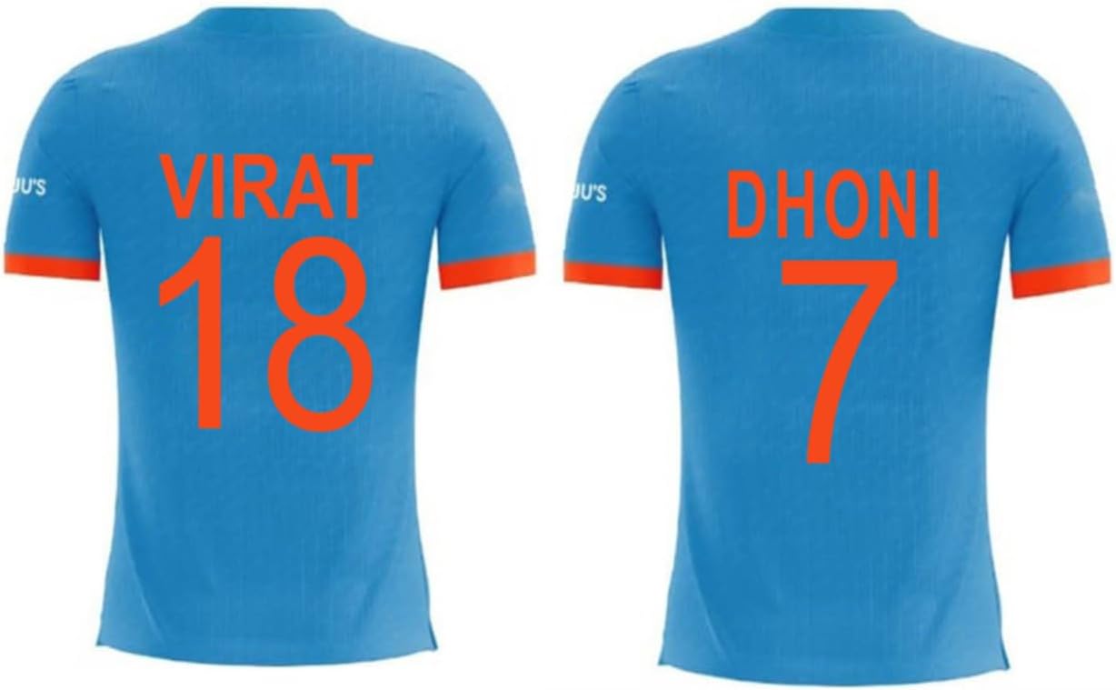 GenericIND Cricket Team MS Dhoni 7 Jersey and Virat Kohli 18 Tshirt 2023-24 for Boys and Men