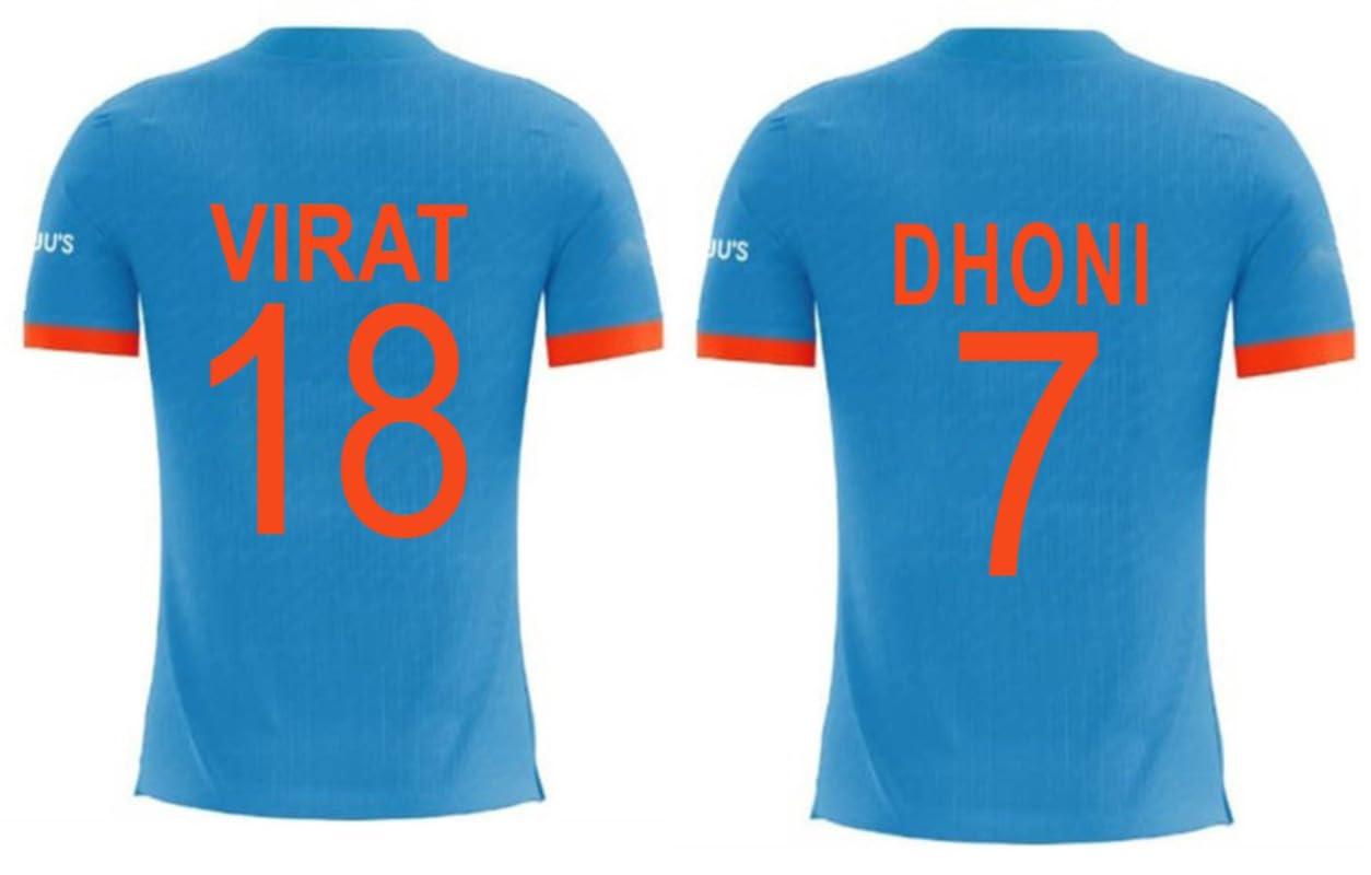 GenericIND Cricket Team MS Dhoni 7 Jersey and Virat Kohli 18 Tshirt 2023-24 for Boys and Men