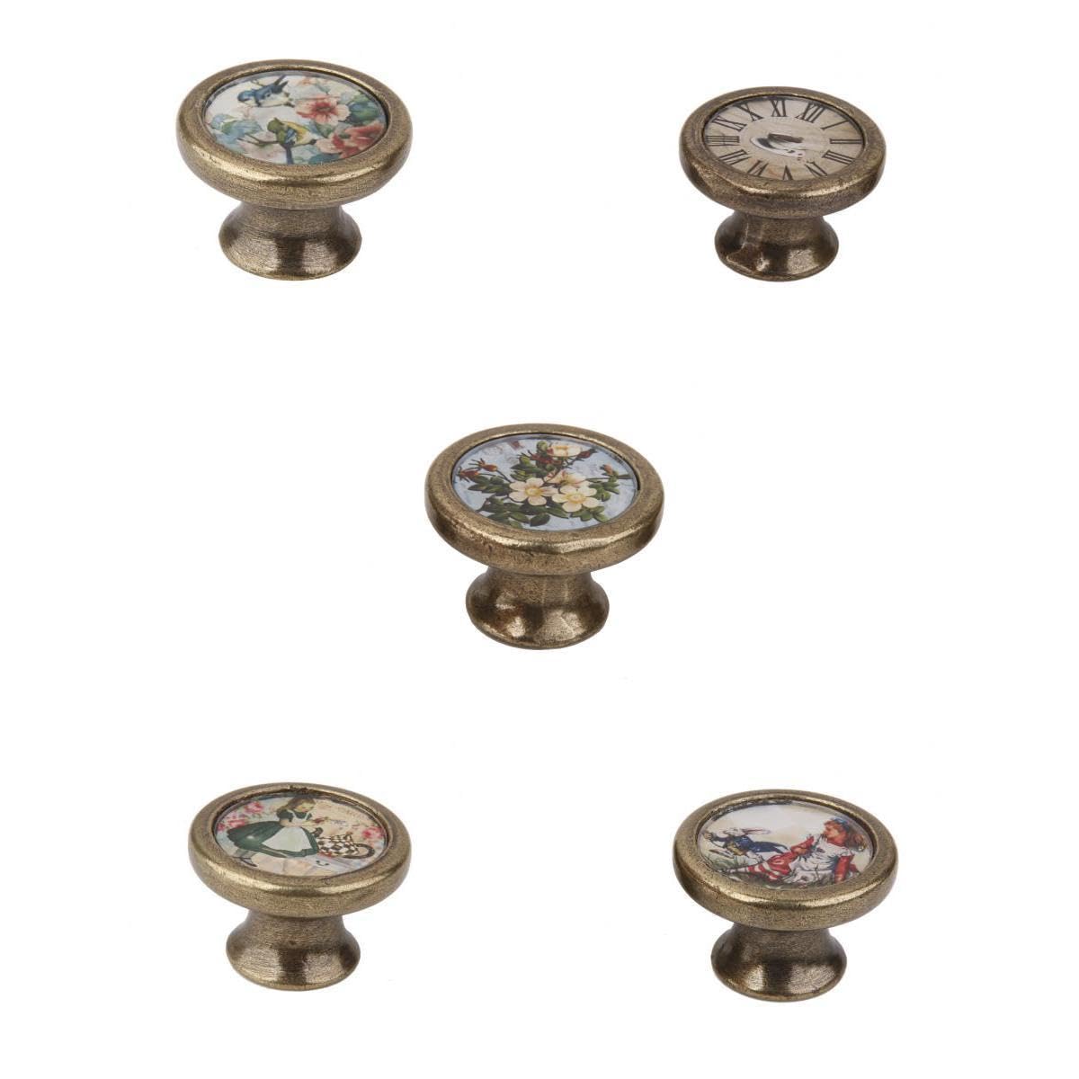 5Pcs Vintage Brass Wardrobe Cabinet Door Cupboard Drawer Pull Handle Knob|1 X Drawer Knob1 X Mounting Screw| Cabinet Knobs & Pulls| Home Improvement