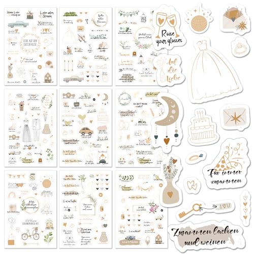 BIROYAL Sticker Hochzeit Gästebuch (180 Stickers) - Aufkleber Hochzeit für Fotoalbum -...