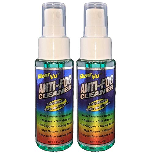 Anti-Fog Cleaner by Kleer Vu - 2 Pack - Anti-Static - Safe on Plastic - Cleans and Prevents Fog on Face Shields, Plexiglass, Sunglasses, Ski Goggles, Diving Masks, Gun Scopes, Mirrors, Windshields