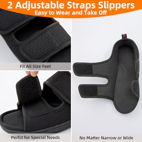 Women Men's Open Toe Diabetic Recovery Slippers Adjustable Slipper with Anti-Slip Indoor Outdoor Sole Grey Black Beige Color US6-US134