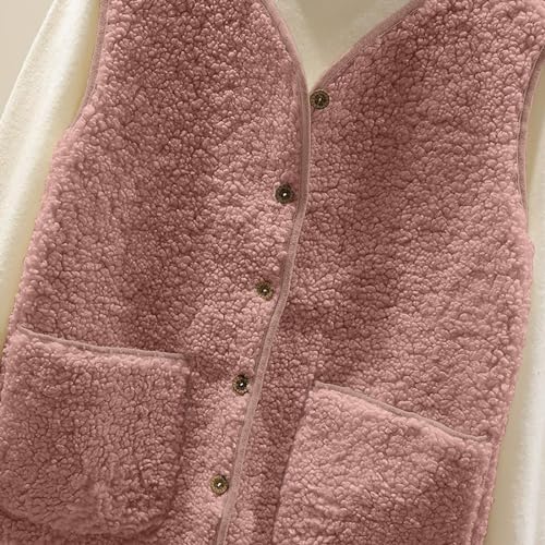 Smoneyful Womens Fleece Vest Lightweight Lambswool Vest Sleeveless Fuzzy Sherpa Jacket Button Down Waistcoat Coat with Pocket3