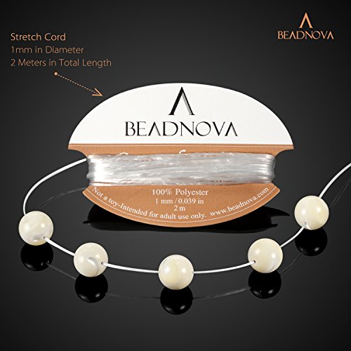 Image of BEADNOVA Natural White Mother of Pearl Shell Beads Natural Crystal Beads Stone Gemstone Round Loose Energy Healing with Crystal Stretch Cord for Jewelry Making (8mm, 45-48pcs)