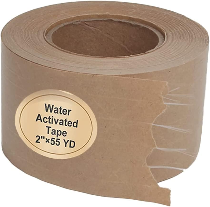 TooCust Water Activated Tape Fiber Reinforced Packing Tape Kraft Tape 2”X 165 feet Per Roll Brown Tape Gummed Paper Tape for Heavy Duty Packaging and Shipping Writable Eco-Friendly Biodegradable