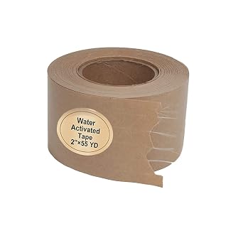 شريط تعبئة مقوى بالألياف من TooCust Water Activated Tape Kraft Tape 2X 165 قدم لكل لفة شريط بني لاصق للتغليف والشحن عالي التحمل قابل للكتابة وصديق للبيئة وقابل للتحلل البيولوجي