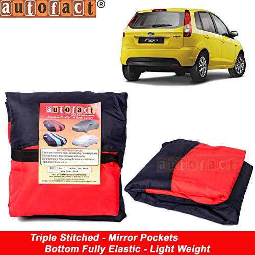 Image of Autofact Car Body Cover for Ford Figo Old Model (2008 to 2014) (Mirror Pocket, Premium Fabric, Triple Stiched, Fully Elastic, Red /Blue Color)
