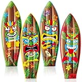JellyArch 4 Pcs 36 Inch Tiki Inflatable Surf Board Tiki Party Decorations Blow up Surfboard Bar Decorations Inflatable Pool Floats for Hawaiian Luau Tropical Beach Party Supplies Outdoor Decor