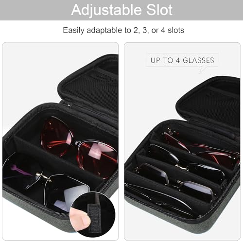 Image of Bukere Travel Sunglasses Organizer Case Adjustable Slot For Multiple Eyeglasses Hard-shell Portable Storage Box for Men Women